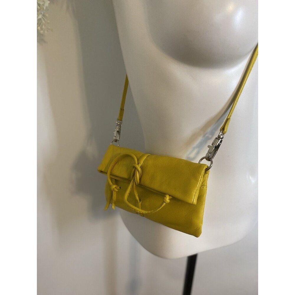 Arezzo Yellow Leather Small Crossbody Shoulder Bag Clutch Adj Long Strap 7.5x6" - Picture 10 of 16